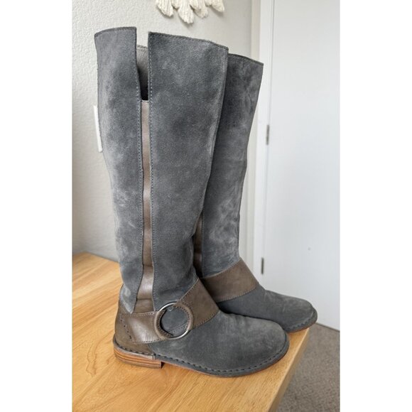 Olukai Holo Lio ll Gray Leather Knee High Riding Boots Western Bohemian Rodeo 7 - Picture 1 of 11